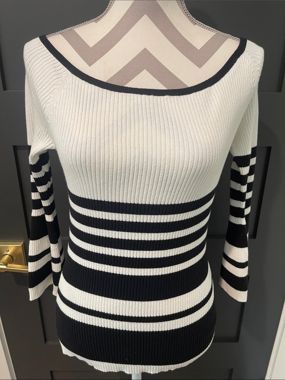 Boston Proper Cotton Off The Shoulder Striped Sweater Size M